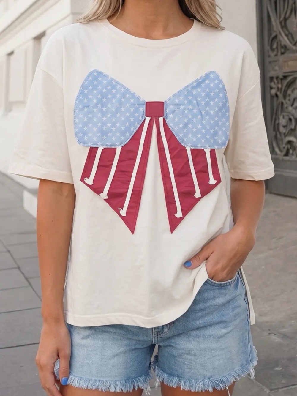 Womens USA flag patched T shirt